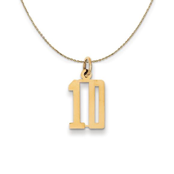 14k Yellow Gold, Alumni Small Elongated Number 10 Necklace - 24 Inch - Picture 1 of 7